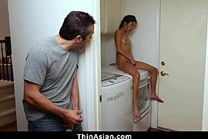 Asian Teen Coaxes Him To Reveal His Monster Cock While She Watches