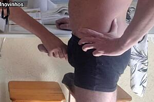 Maid catches me hard in hotel, flashing cum on ass