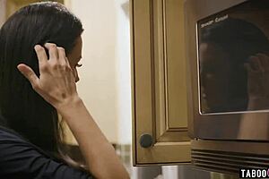 Dirty stepdaughter acts just like her big tits mature mother in taboo threesome.