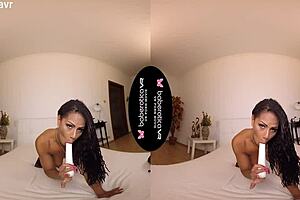 Isabela Chrystin masturbates solo in VR with stockings and heels