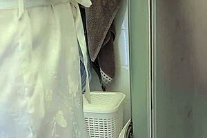 Stepmom helped her son jerk off and cum on her big tits in the bath, I couldn't resist touching her nipples.