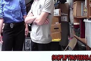 Blonde security guard gets spunked on big tits