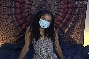 asian babe licks cock after removing mask 😏