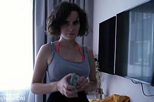 house cleaning lady works for money in nude undressing