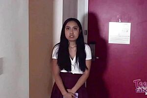 Brunette Luna Mills begs for sperm in her tight pussy from Professor Brogan