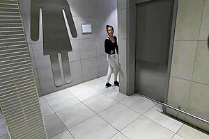 Couple fucks in public toilet.