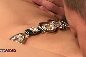 hot blonde milf in lingerie gets hardcore banged in real threesome