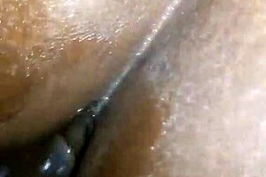 Calmly taking black cock deep into ass