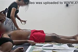 happy ending spa massage in front of customer lady