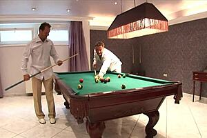 Raven-Haired Babe Mandy Bright Sucks and Fucks Two Hard Cocks in Room