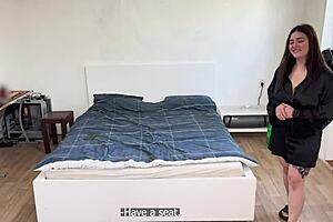 I-I was so horny, I-I went over to the neighbor's place for some wild fucking while my boyfriend was away, riding his big cock in cowgirl and getting my shaved pussy licked and cum covered tits