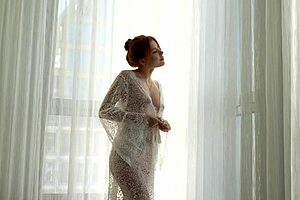 Gentle morning shower with cheerful beauty