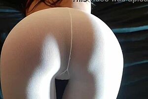 latina milf shows big ass in white pantyhose and heels
