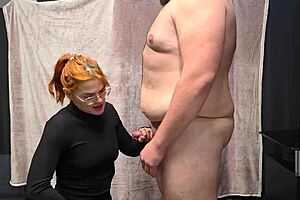 Hot Redhead Teases Chubby Man's Belly With Kisses Before Blowjob And Cumshot