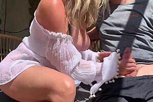 crazy milf passionately jerks me off in public