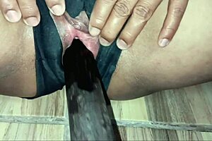 Ebony beauty with tan lines enjoys creampie