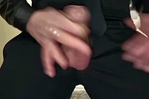 Explosive Cumshot in Elegant Dress! Cum After Endless Handjob and Cock Sucking!