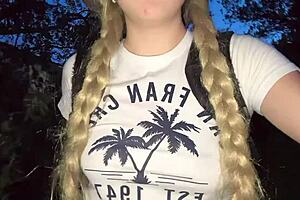 Girl Touches Pussy And Tits In Jungle