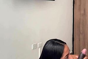 cute brunette enters her stepbrothers room and gives him a sloppy blowjob -amateur couple- nysdel