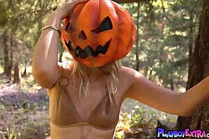 petite nude canadian blondie sky pierce celebrates halloween in the forest