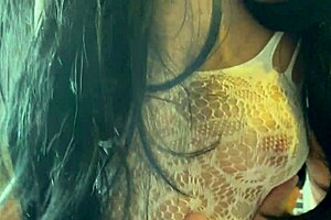 In the morning, she gives a blowjob then rides in cowgirl position wearing white fishnets.