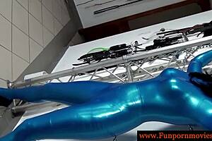 two women in bizarre latex outfits explore fetish toys and leather pleasures together in high definition