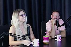 Blonde in sheer red lingerie