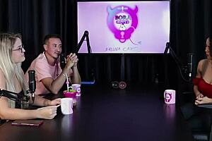 Blonde in sheer red lingerie