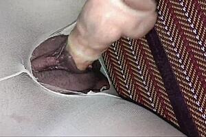 Pretty amateur fucked through torn stockings until wet pussy orgasm.