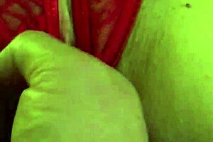 Wet shaved pussy in red thongs fingered