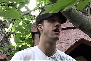 Sexy girl gets fucked in outdoor threesome