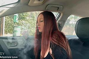 italian long hair hot milf artemisia love solo in the car smoking fetish session