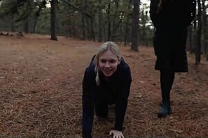 Two sick perverts take bubble butt milf for a crawl into the woods?