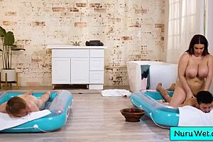 Sexy Busty Beautiful Big Masseuse Fucking Two Clients And Loves It!