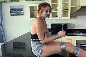 bound and teased on countertop of desire