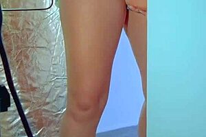 College desi in sexy dress and sneakers masturbates with glass dildo