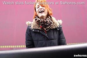 Amateur redhead street whore loves outdoor cock sucking 😍