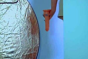 College desi in sexy dress and sneakers masturbates with glass dildo