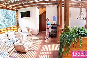 Slut sucking big dick stranger in sauna