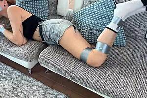 bound and teased on countertop of desire