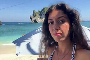 Walking With Hot Cum On My Face On Public Beach!