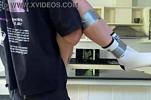 bound and teased on countertop of desire