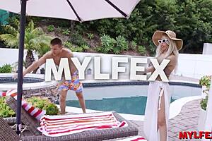Mylfex - teen 18+ neighbor pussy licked at poolside