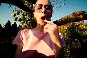 she pulls panties after park creampie