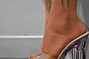 Cute little 18+ cocktease plays with small cock in heels and pantyhose