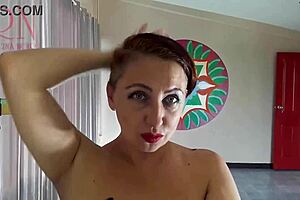 Naked nudist hairdresser stylist cuts her own hair regina noir