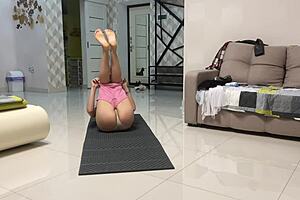 angie elif's small tits tease after yoga