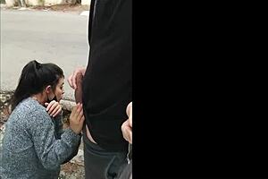 Amateur public hot brunette sucking dick outdoor