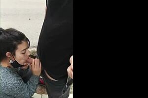 Amateur public hot brunette sucking dick outdoor