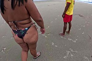 nicoly seduces firefighter on beach and rides cock